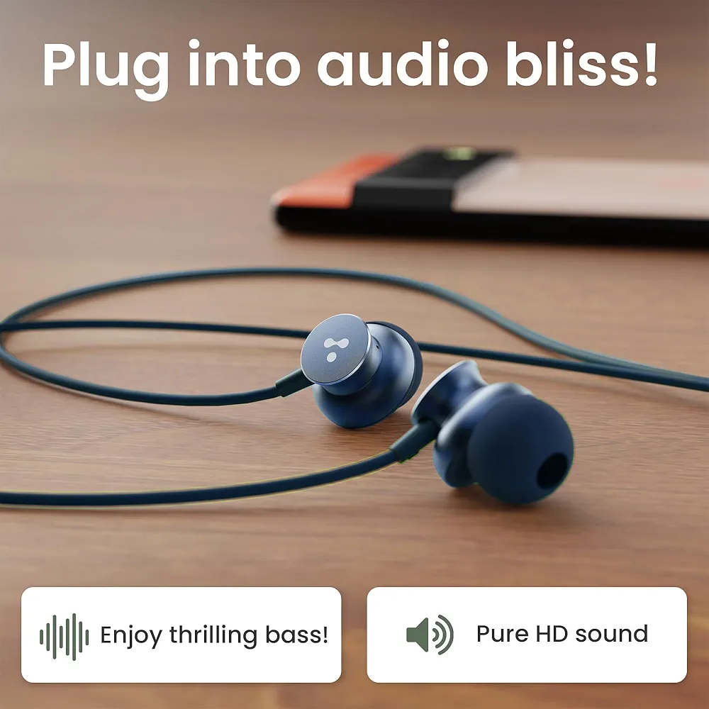 Type-C Wired In-Ear Earphones with Mic – 10mm Dynamic Drivers, Boosted Bass & 1.2m Cable (Blue)