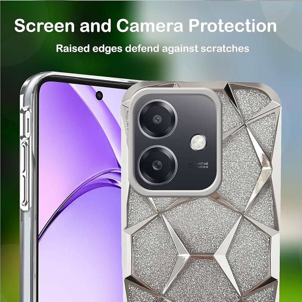 Glitter Geometric Case for Oppo A3 / A3x 5G – Silver