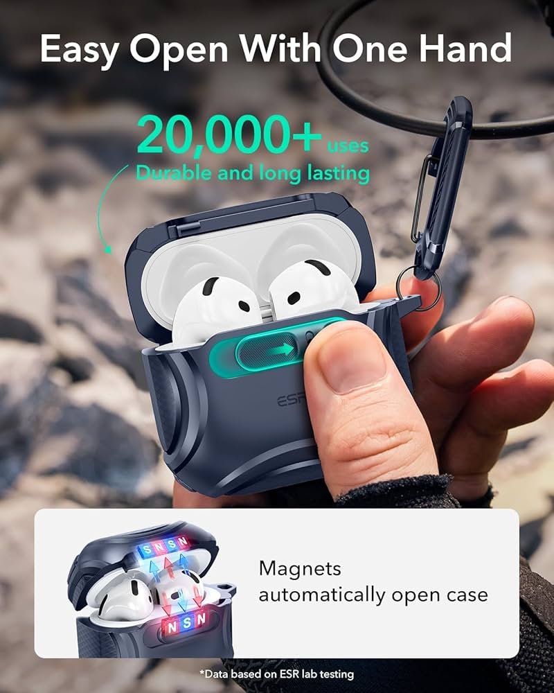 AirPods 4 Case (2024) Blue | MagSafe Compatible | Hybrid Drop Protection | Cyber Series TPU Protective Cover with Lock & Easy Open Design for AirPods 4th Gen (USB-C)