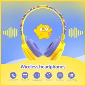 Booma Echo Over-Ear Wireless Headphones – Bluetooth 5.4, Hi-Res Audio, 55H Playtime, USB-C Fast Charging, Kid-Safe Modes (Yellow)