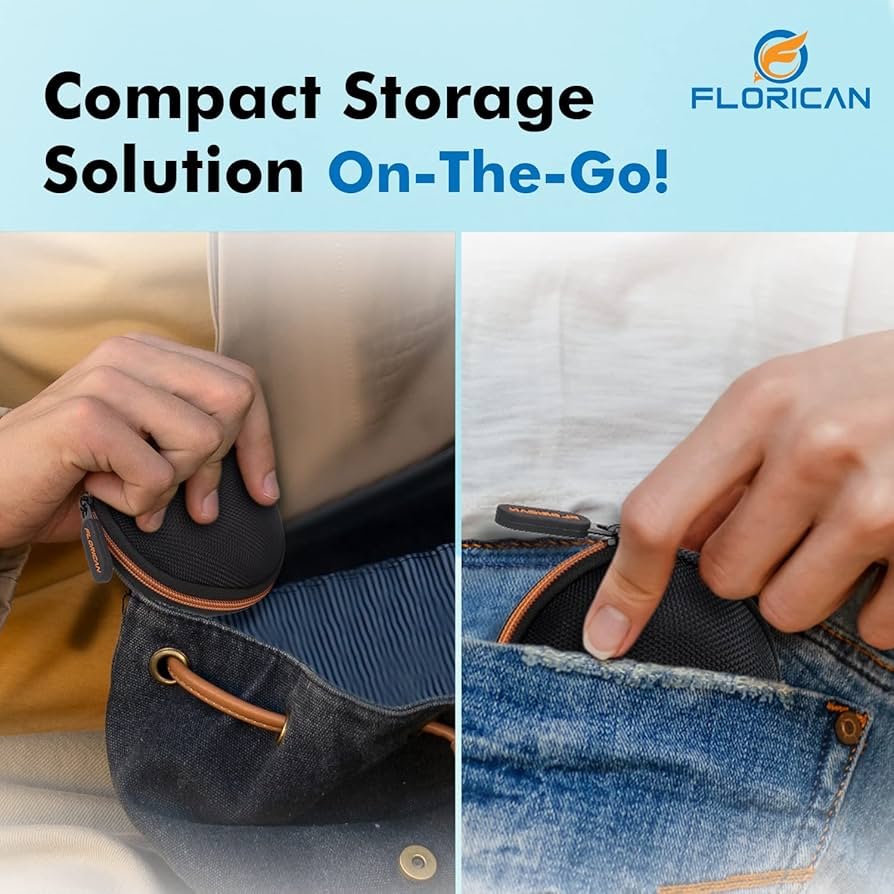 Earphone Carry Case & Multi-Use Travel Organizer with Anti-Scratch Mesh Pocket (Orange)