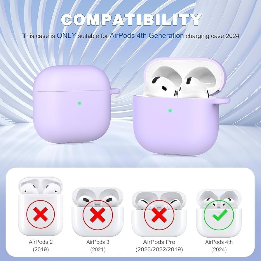 AirPods 4 Gen Case Cover with Keychain (Purple) | Cute Soft Silicone TPU Protective Case | Shockproof Full Body Cover Compatible with AirPods 4th Generation (2024)