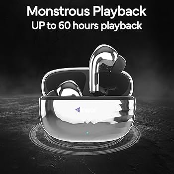 Bluetooth TWS Earbuds | Up to 60H Playtime | Dual Device Pairing | Fast Type-C Charging | Touch Controls | Deep Bass | Voice Assistant Support | IPX4 Sweat Resistant | True Wireless (Silver)