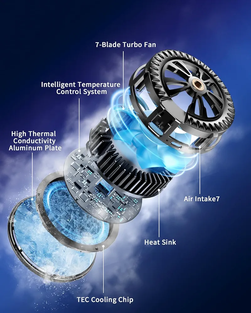 Magnetic Phone Cooler for Gaming – Enhanced Refrigeration Chip, 7-Blade Turbo Fan, Fast Cooling for BGMI, PUBG, Freefire & Long Gaming Sessions