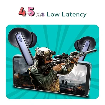 ROAR 360° Deep Bass True Wireless Earbuds | Quad Mic ENC | 42Hrs Playtime | 13mm Drivers | Bluetooth v5.3 | Adaptive Noise Cancellation | IPX5 Water Resistant | Ergonomic Design (Aurora Blue)