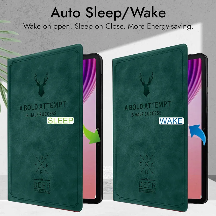Cover for Lenovo Tab 10.1 Inch 2025 | Premium Deer Design Flip Cover Case with Auto Sleep/Wake – Dark Green