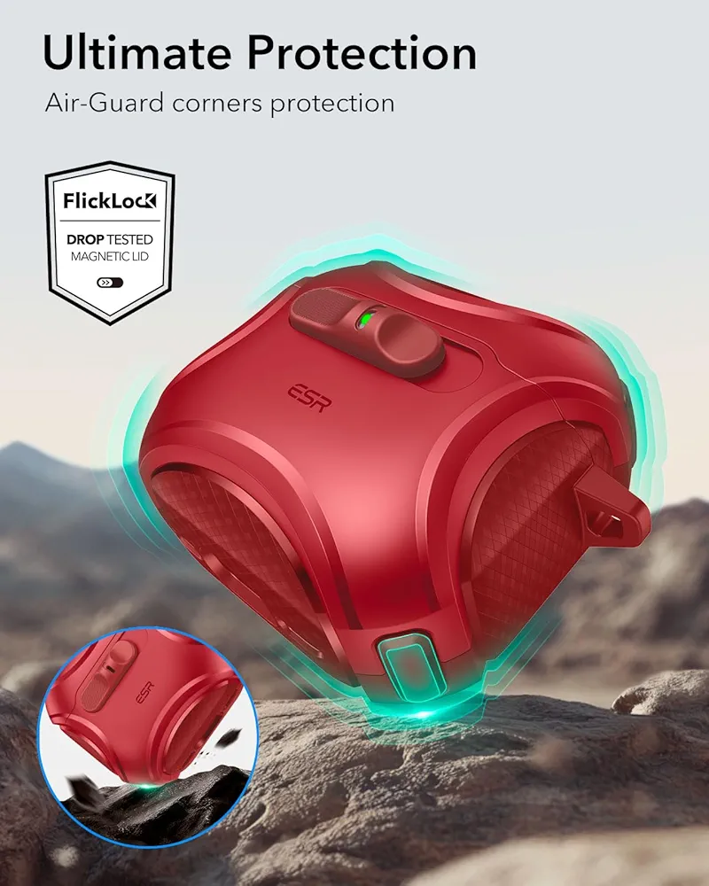 AirPods 4 Case (2024) Red | MagSafe Compatible | Hybrid Drop Protection | Cyber Series TPU Protective Cover with Drop-Proof Lock, Easy Open & Carry Strap for AirPods 4th Gen (USB-C)