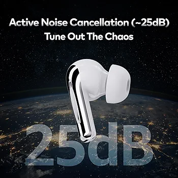 TWS In-Ear Earbuds with ANC (~25dB) | 50H Playtime | AI ENC | 10mm Drivers | Fast Charging | IPX5 | Bluetooth 5.3 Wireless Earphones with Mic (White)