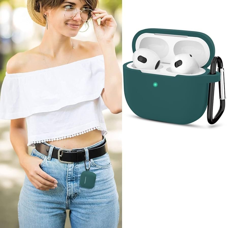 AirPods 4 Case (2024) Green | Soft Silicone TPU Cover with Keychain | Full Protective Cute Case for AirPods 4th Gen (USB-C)