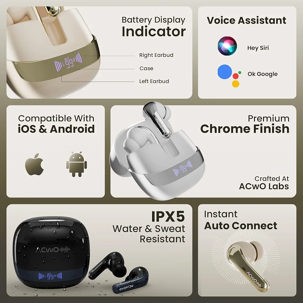 747 TWS Earbuds | Dual Device Connectivity | ANC 32dB | 4 AI-ENC Mics | 65H Playtime | Bass & Theatre Modes | 3D Spatial Audio | Bluetooth 5.4 | Ergonomic Design (Coffee Cream)