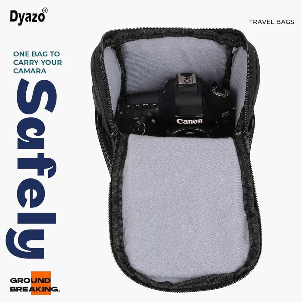 Compact Water Resistant DSLR Camera Bag/Case with Side Pockets & Adjustable Shoulder Strap – Anti-Shock, Black & Grey