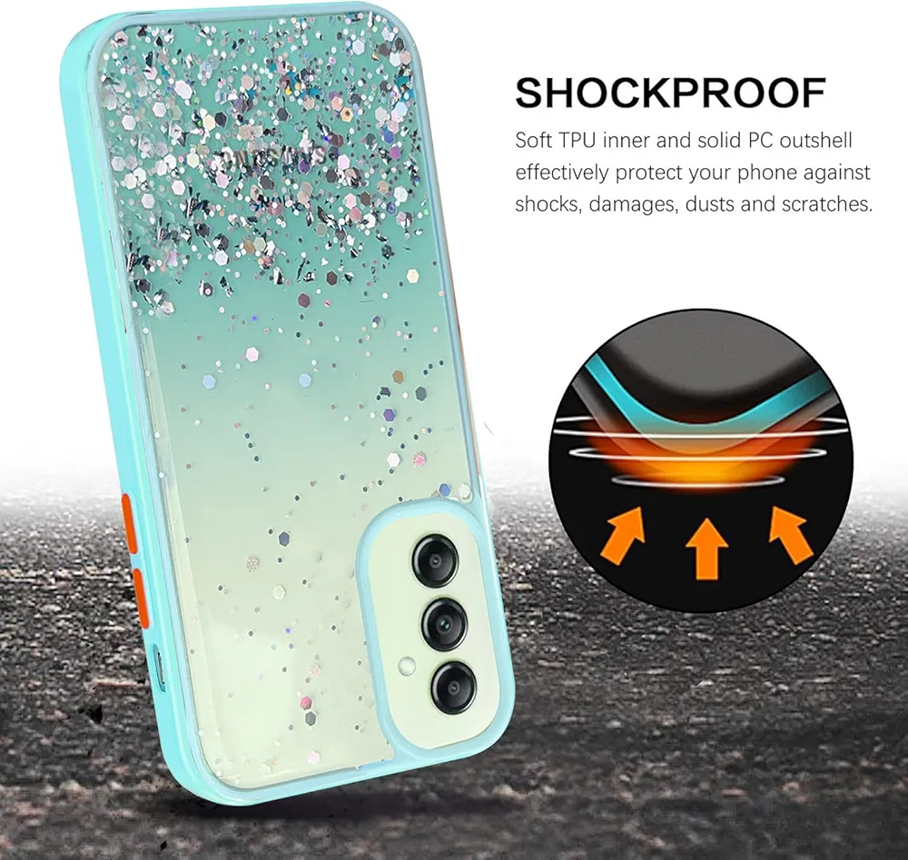 Compatible Samsung Galaxy A14 5G | Non-Moving Glitter TPU Shockproof Case for Girls & Women – Mint Green