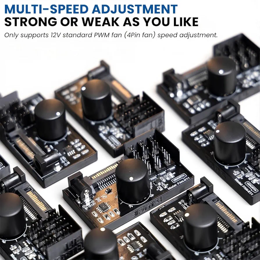 Multi-Fan Controller Hub with Speed Adjustment Knob | Supports 6 PWM Fans | SATA & DC 12V Input | Black Silicone Build