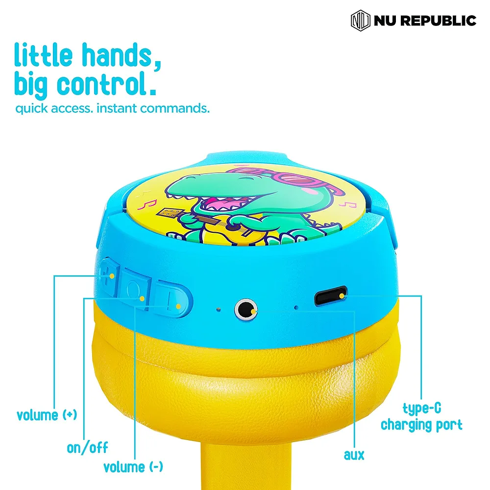 Beatpop Kids Headphones | Safe Volume 85 dBA | 42H Playtime | X-Bass® Technology | 40mm Neodymium Drivers | Type-C Fast Charging | ENC Bluetooth On-Ear Headphones (Blue & Yellow)