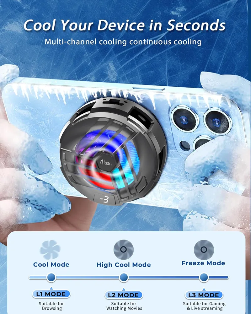 Magnetic Mobile Phone Cooler for Gaming – Semiconductor Chip, 3-Speed LED Display, Portable Cooling Fan for iPhone & Android