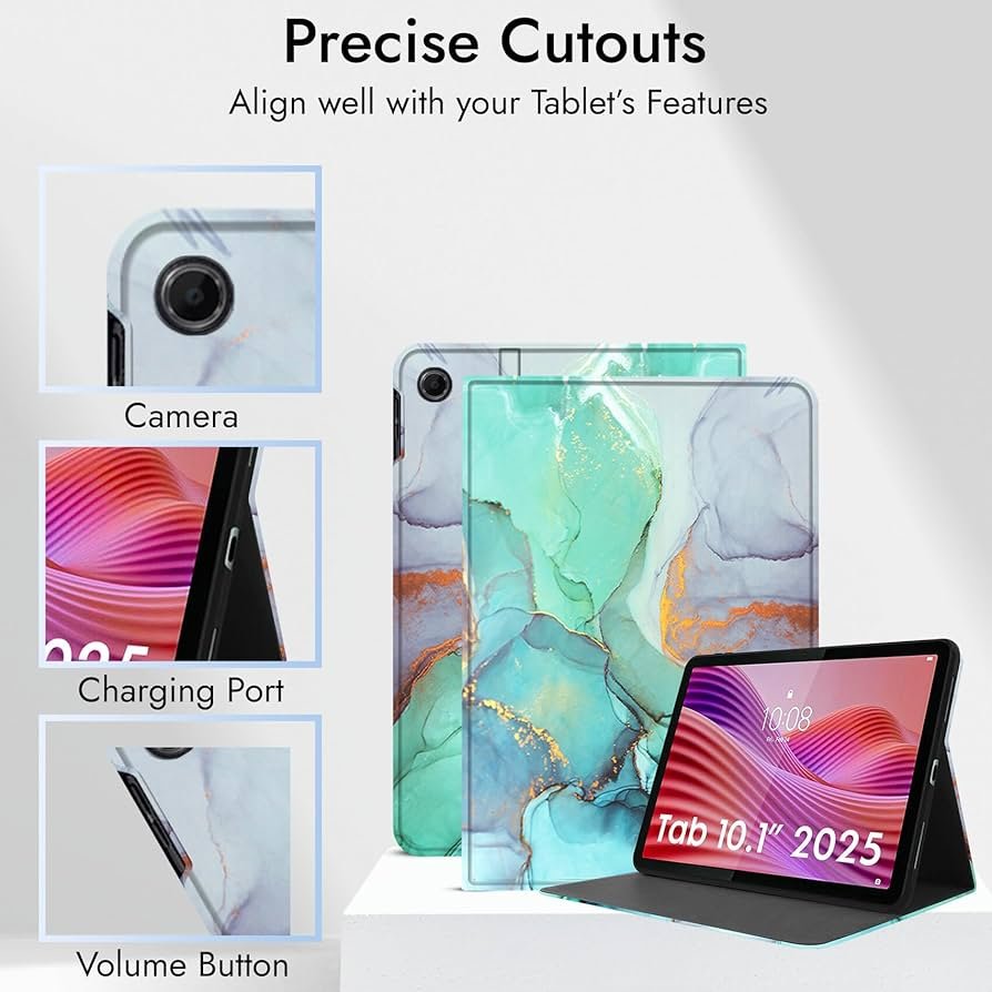Cover for Lenovo Tab 10.1 Inch 2025 | Marble Green Folio Flip Cover Case – Premium Faux Leather Stand Case