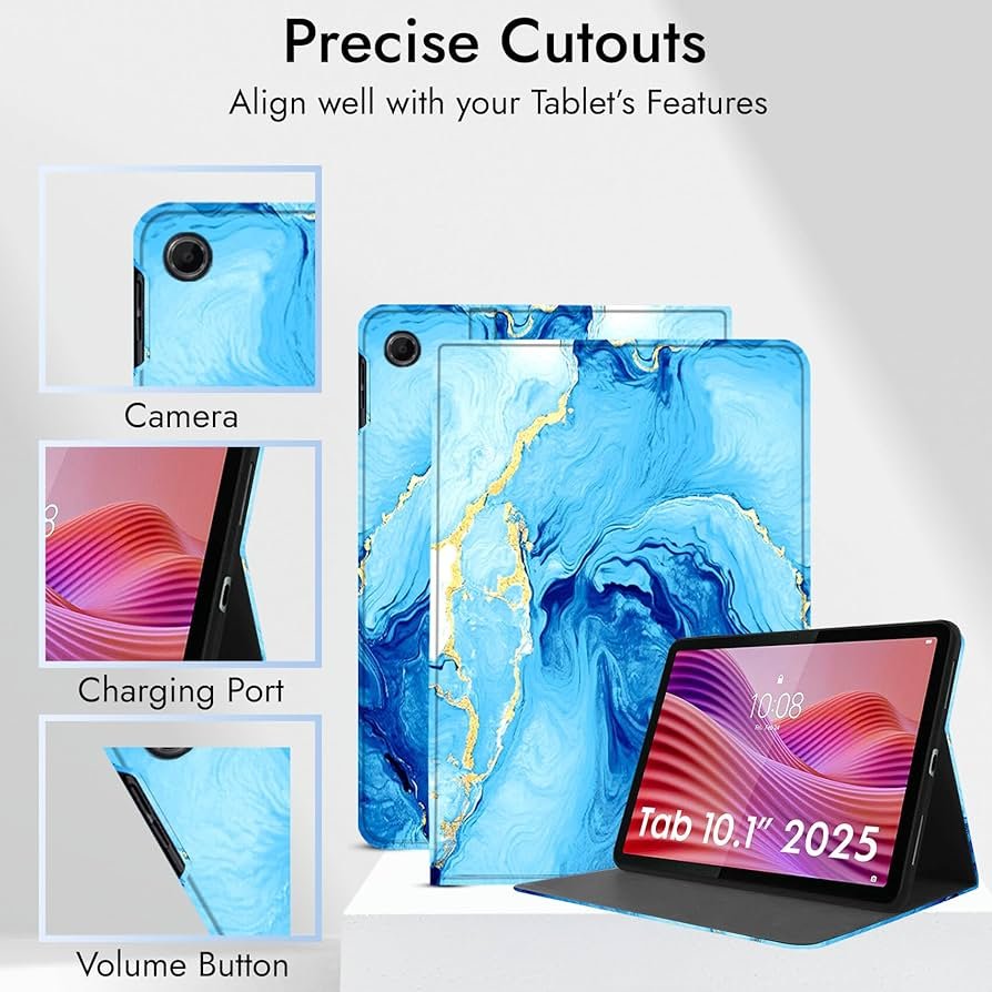 Cover for Lenovo Tab 10.1 Inch 2025 | Ocean Blue Folio Flip Cover Case – Premium Faux Leather Stand Case