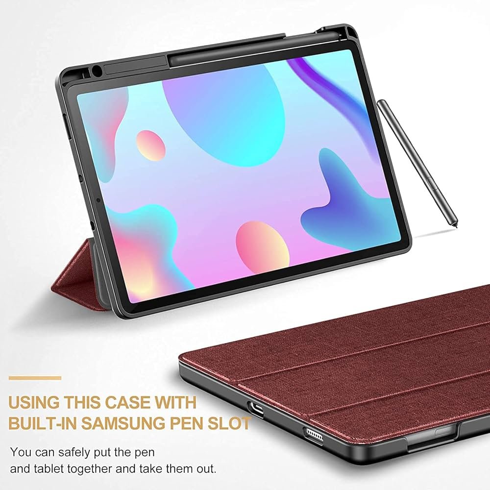Case Cover with Pencil Holder for Samsung Galaxy Tab S6 Lite 10.4" SM-P610/P615 2020 | Auto Wake & Sleep | Wine Red