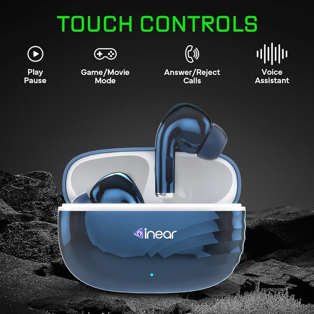Bluetooth TWS Earbuds | Up to 60H Playtime | Dual Device Pairing | Fast Type-C Charging | Touch Controls | Deep Bass | Voice Assistant Support | IPX4 Sweat Resistant | True Wireless (Blue)