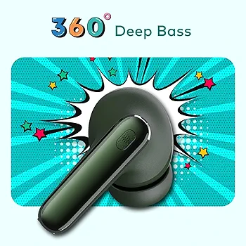 ROAR 360° Deep Bass True Wireless Earbuds | Quad Mic ENC | 42Hrs Playtime | Bluetooth v5.3 | 13mm Drivers | IPX5 Water Resistance | Ergonomic Design (Ashy Green)