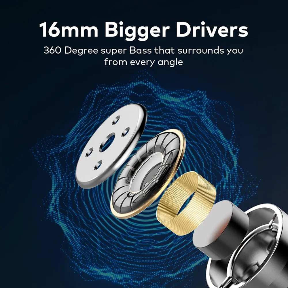 Open 100 Open-Ear Wireless Headphones – 16mm Drivers, 40H Playtime, Fast Charging, BT v5.3, IPX5 Water Resistant (Misty Aqua)