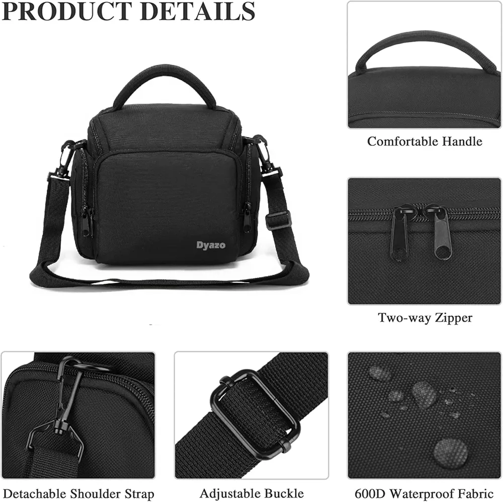 Water Resistant Camera Bag/Case with Shoulder Strap & Accessory Pockets – Compatible with DSLR Cameras (Black & Silver)