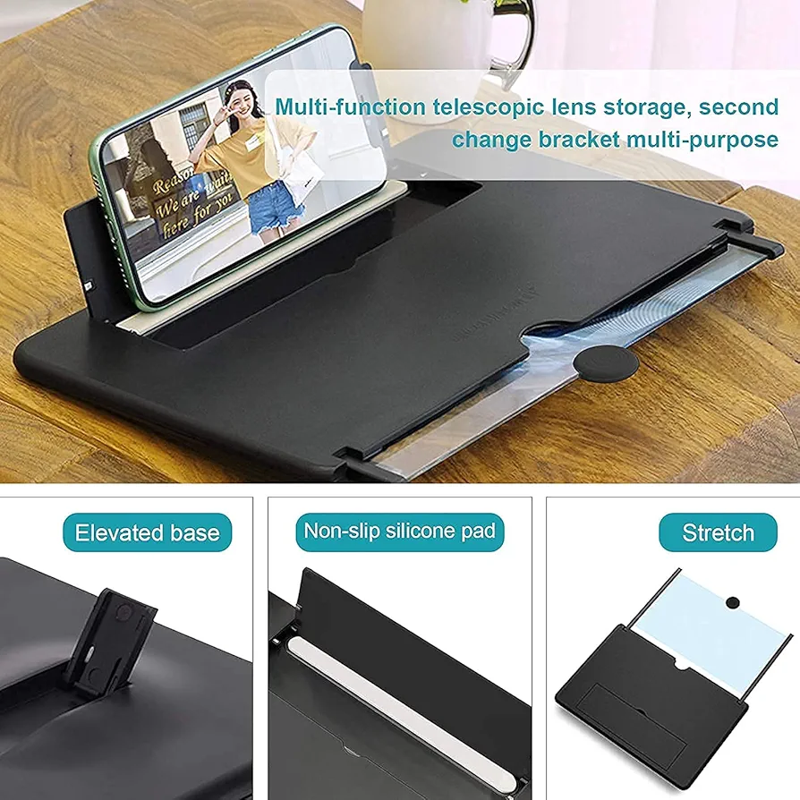 3D HD Screen Magnifier & Phone Holder – Universal Smartphone Screen Expander with Eye Protection, Foldable & Portable