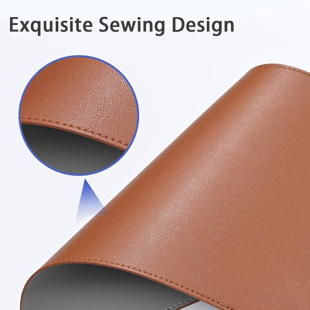Brown and Grey Faux Leather Desk Mat 90x45cm – Reversible Large Mouse Pad