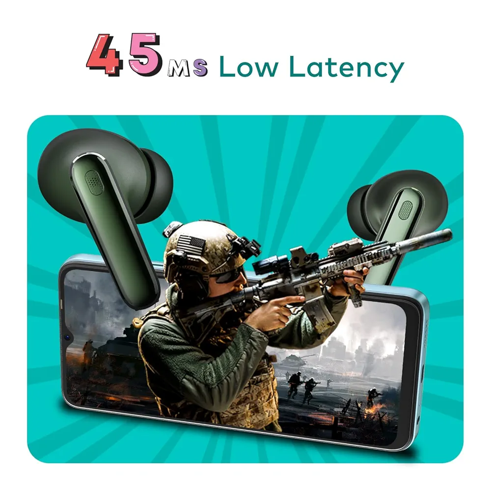 ROAR 360° Deep Bass True Wireless Earbuds | Quad Mic ENC | 42Hrs Playtime | Bluetooth v5.3 | 13mm Drivers | IPX5 Water Resistance | Ergonomic Design (Ashy Green)