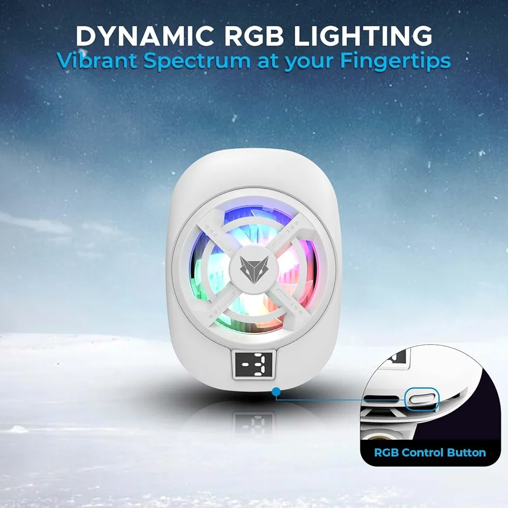 Hailstone S Mobile Phone Cooler – 15W 3-Level Cooling, 5000 RPM 7-Blade Fan, Clamp Mount, RGB, Semiconductor Tech, Type-C Powered, Display, Compatible with Android & iPhone (White)