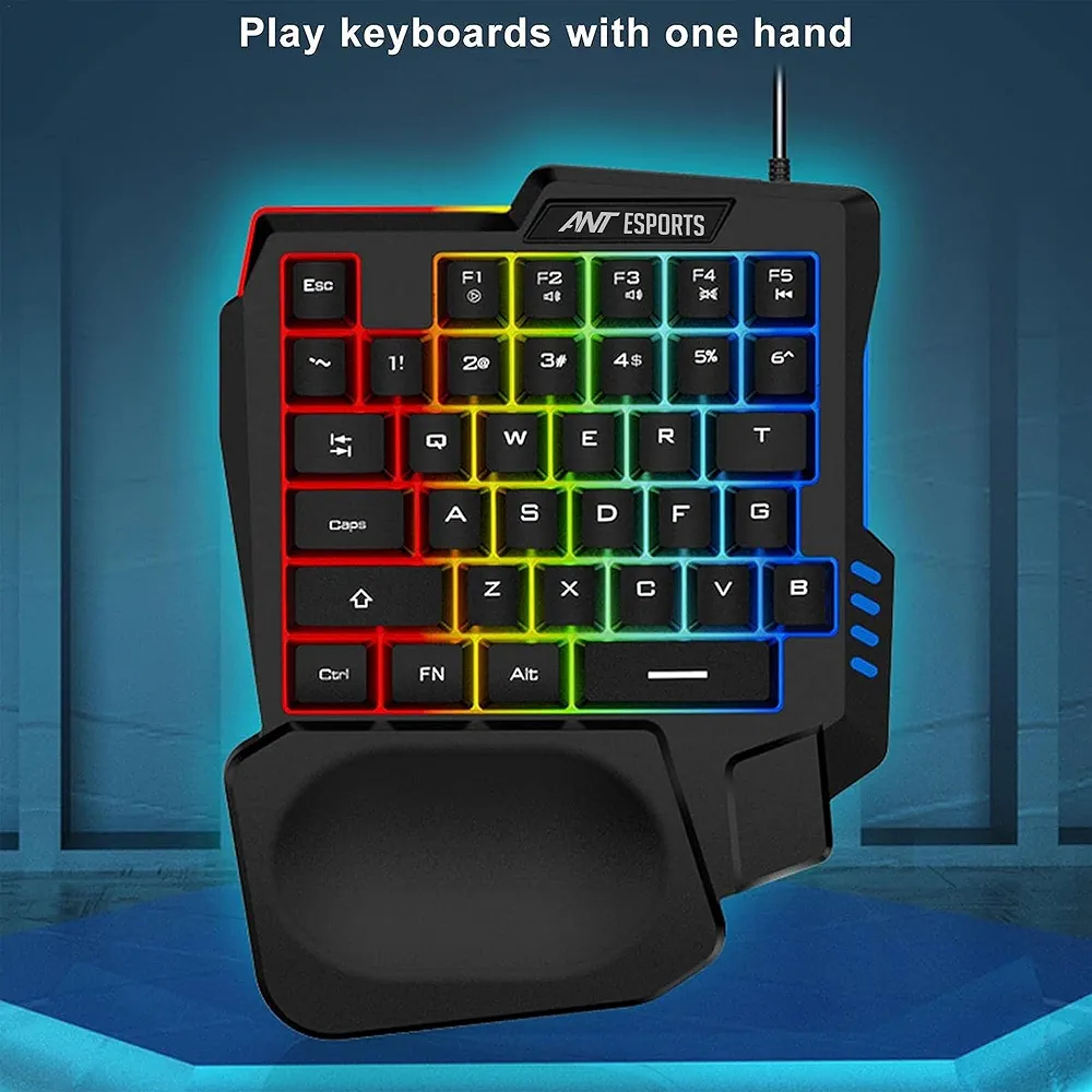 One-Handed RGB Gaming Keyboard – 35-Key Mini Backlit Ergonomic Game Controller for PC
