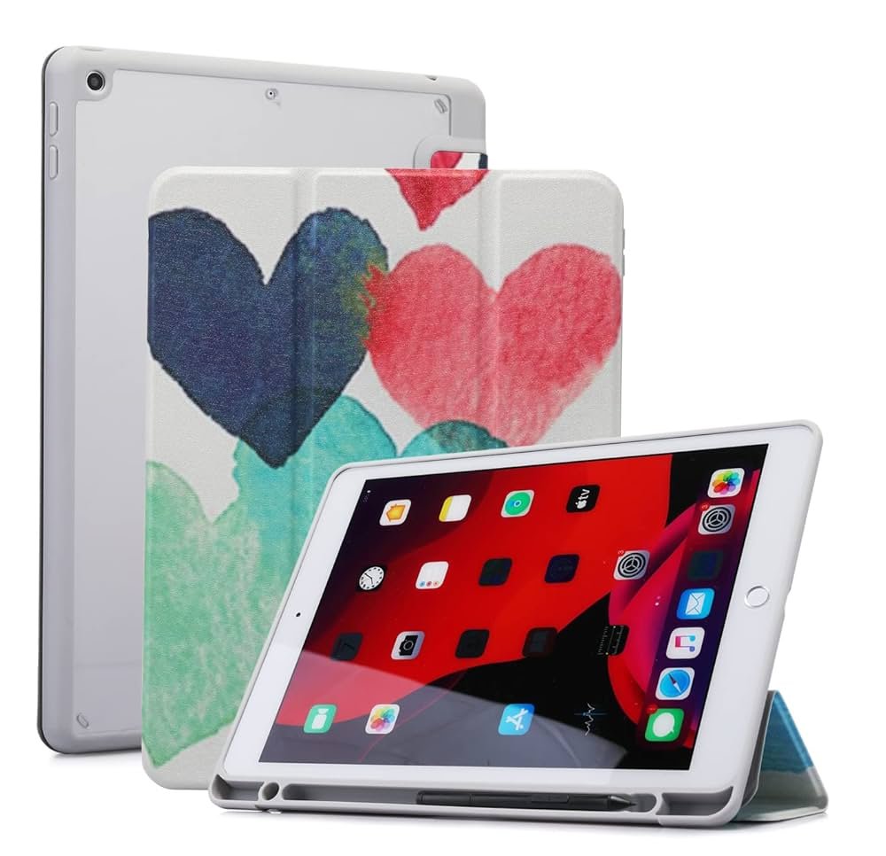 Smart Cover with Transparent Back for iPad 10.2 Inch (2021/2020/2019) – Hearts Design