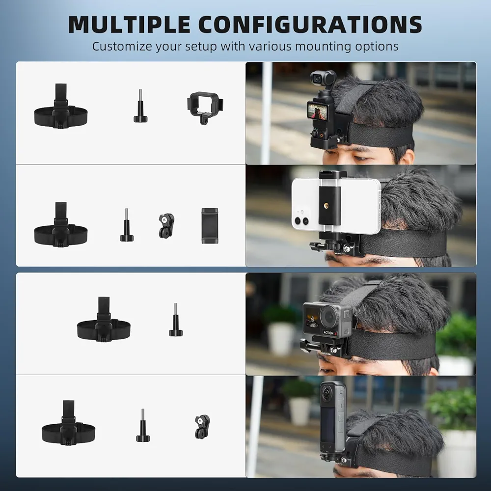 Phone Chest Mount & Head Mount Camera Harness for Action Cameras and Smartphones – Vlog Body Strap Holder Clip Kit for GoPro, DJI Osmo, Insta360, Samsung (Black)