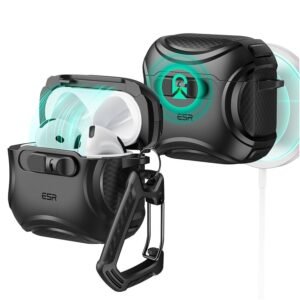 AirPods 4 Case (2024) Black | MagSafe Compatible | Drop-Proof Lock | Cyber Series TPU Protective Cover for AirPods 4th Gen (USB-C) with Easy Open Design