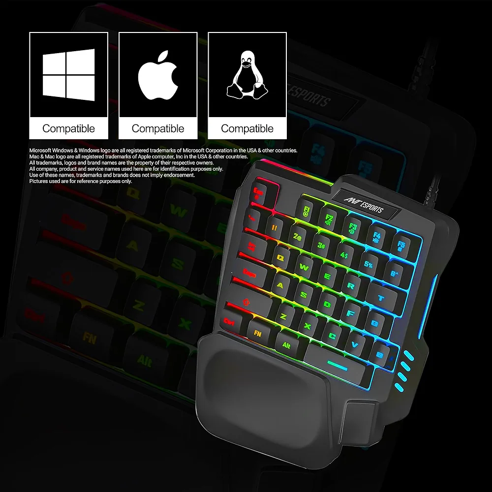 One-Handed RGB Gaming Keyboard – 35-Key Mini Backlit Ergonomic Game Controller for PC