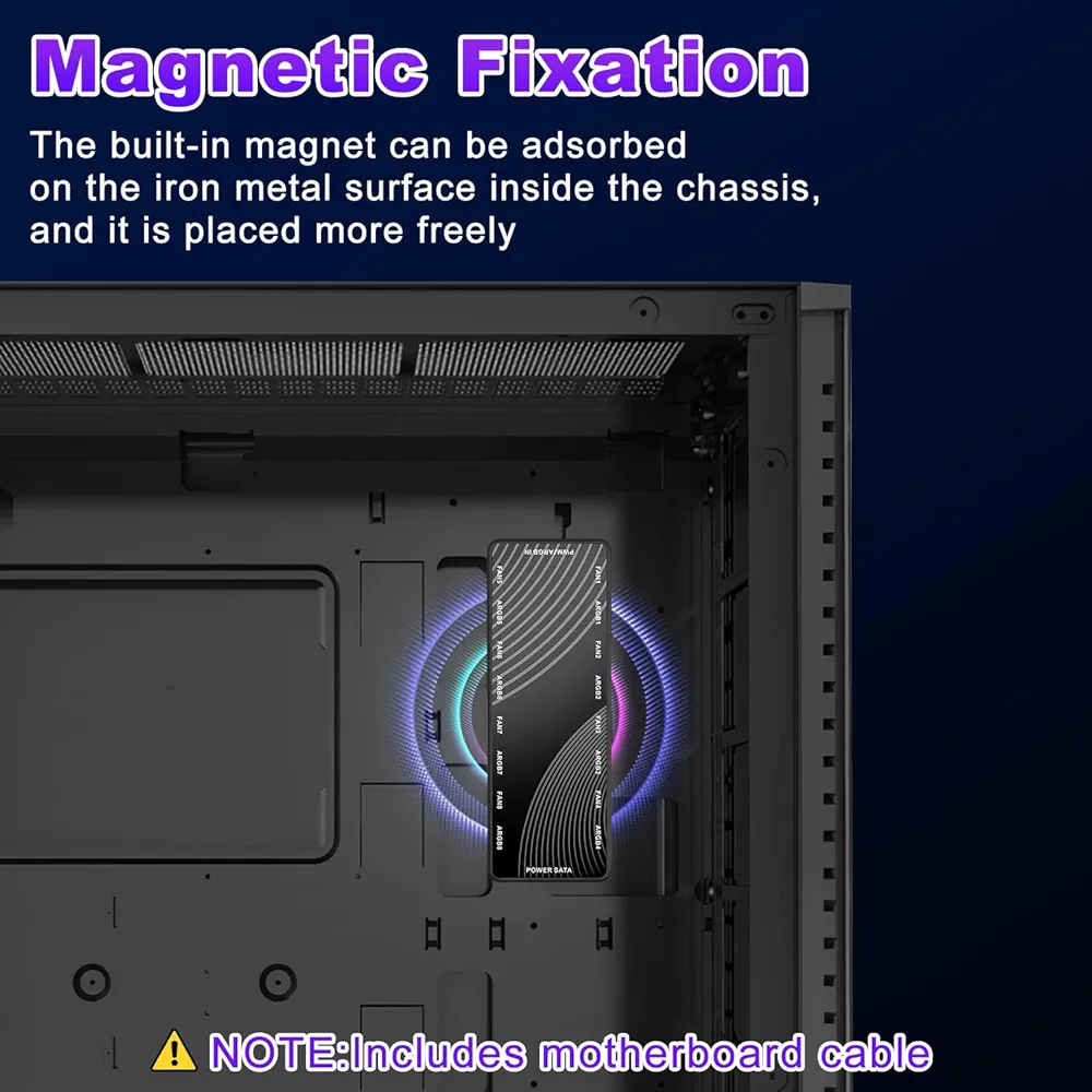 8-Port ARGB & PWM Fan Hub Controller | Dual Power Input (12V 4-Pin & 5V 3-Pin) | Magnetic Backplane Splitter | PCI Express x1 Interface | Standard Size