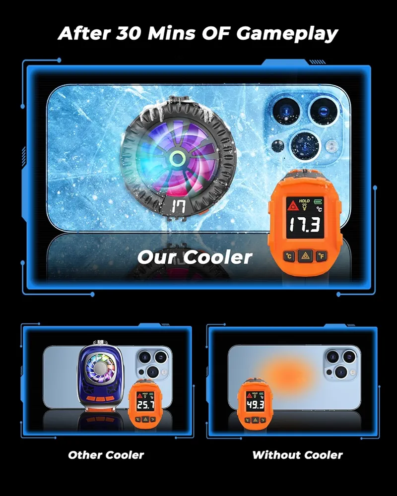 Magnetic Phone Cooler for Gaming – Enhanced Refrigeration Chip, 7-Blade Turbo Fan, Fast Cooling for BGMI, PUBG, Freefire & Long Gaming Sessions