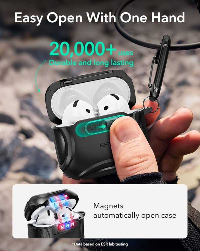 AirPods 4 Case (2024) Black | MagSafe Compatible | Drop-Proof Lock | Cyber Series TPU Protective Cover for AirPods 4th Gen (USB-C) with Easy Open Design