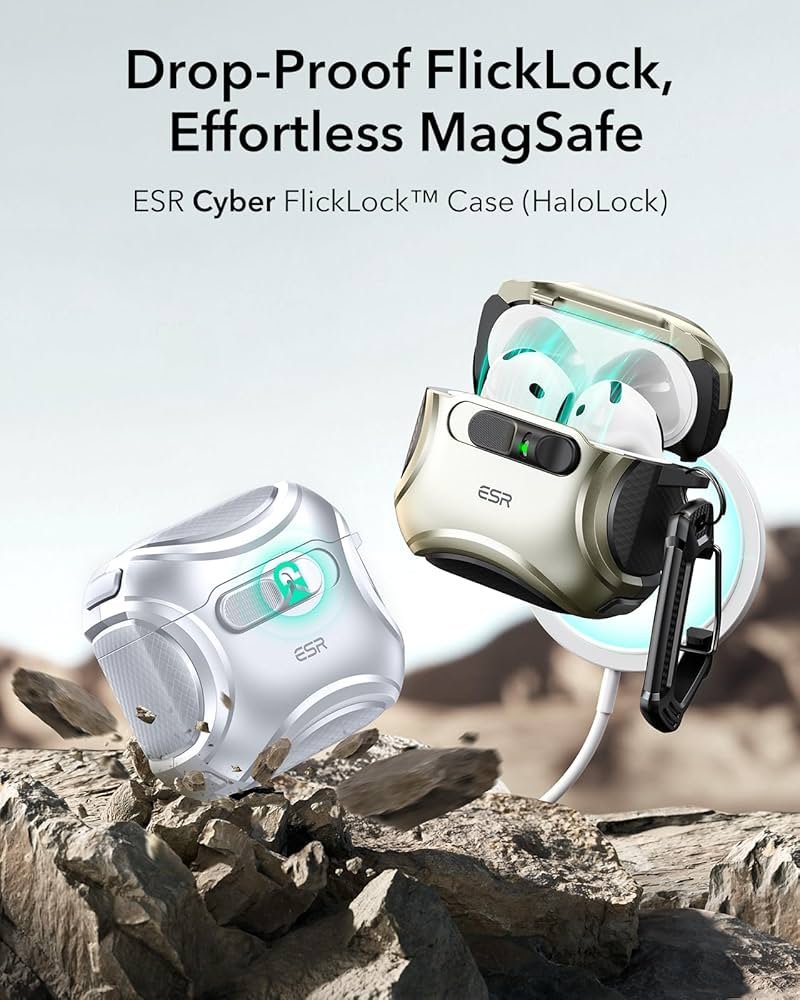 AirPods 4 Case (2024) Gray | MagSafe Compatible | Hybrid Drop Protection | Cyber Series TPU Protective Cover with Drop-Proof Lock & Easy Open Design for AirPods 4th Gen (USB-C)