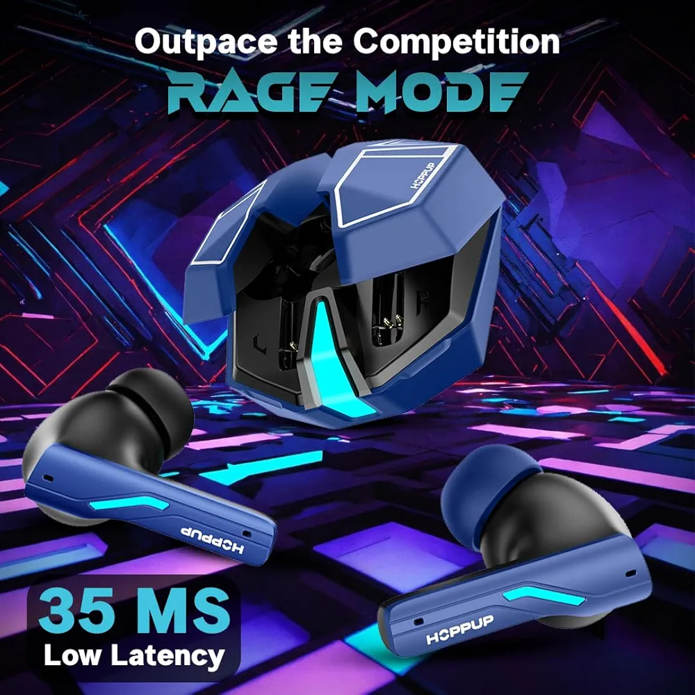 Gaming Earbuds XO6 with 35ms Low Latency, RGB LED Lights, 13mm Drivers, 50H Playtime & Bluetooth v5.3 (Blue, True Wireless)