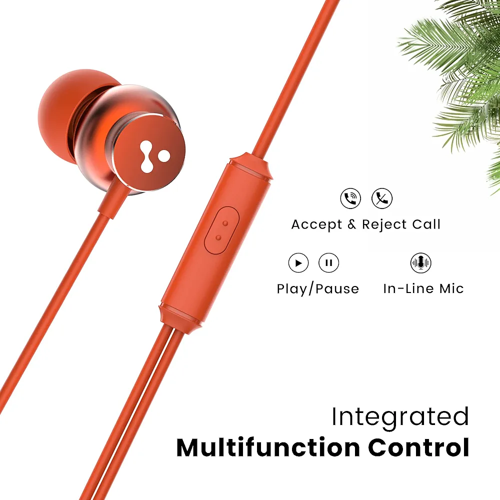 Stringz 38 Wired In-Ear Headphones with Mic, HD Sound & High Bass, 3.5mm Jack (Amber Orange)