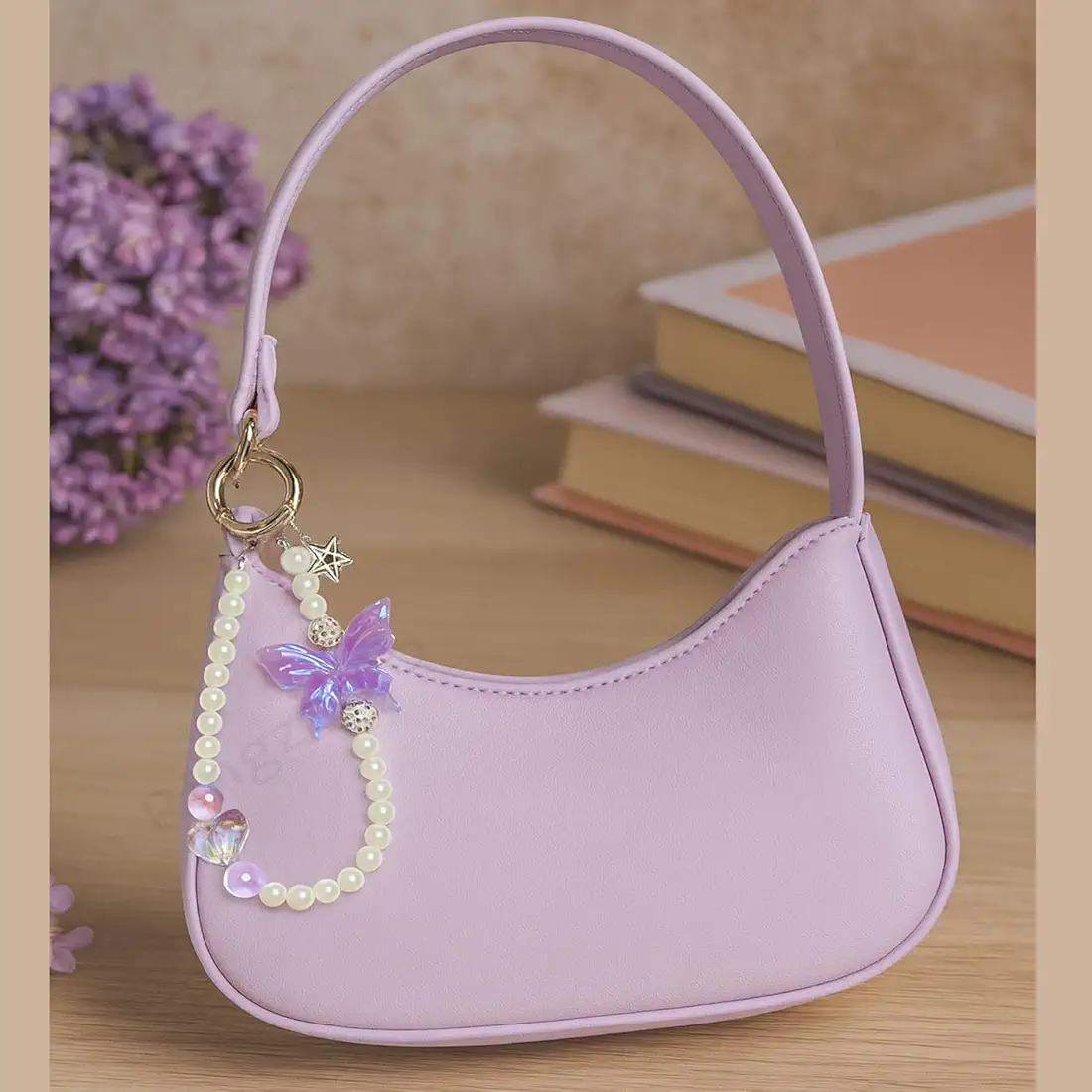 Phone Charm/Phone Strap – Butterfly & Heart Pearl Beaded Accessory