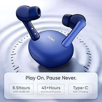True Wireless Earbuds with 45H+ Playtime, 13mm Bass Drivers, Fast Charging & Bluetooth v5.3 (Blue)