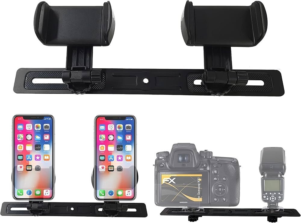 Dual Mobile Bracket Tripod Mount with Multi Holder for 2 Phones Cameras Compatible for Photography