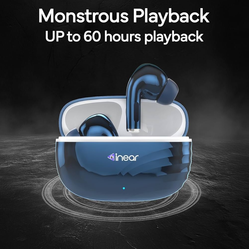 Bluetooth TWS Earbuds | Up to 60H Playtime | Dual Device Pairing | Fast Type-C Charging | Touch Controls | Deep Bass | Voice Assistant Support | IPX4 Sweat Resistant | True Wireless (Blue)