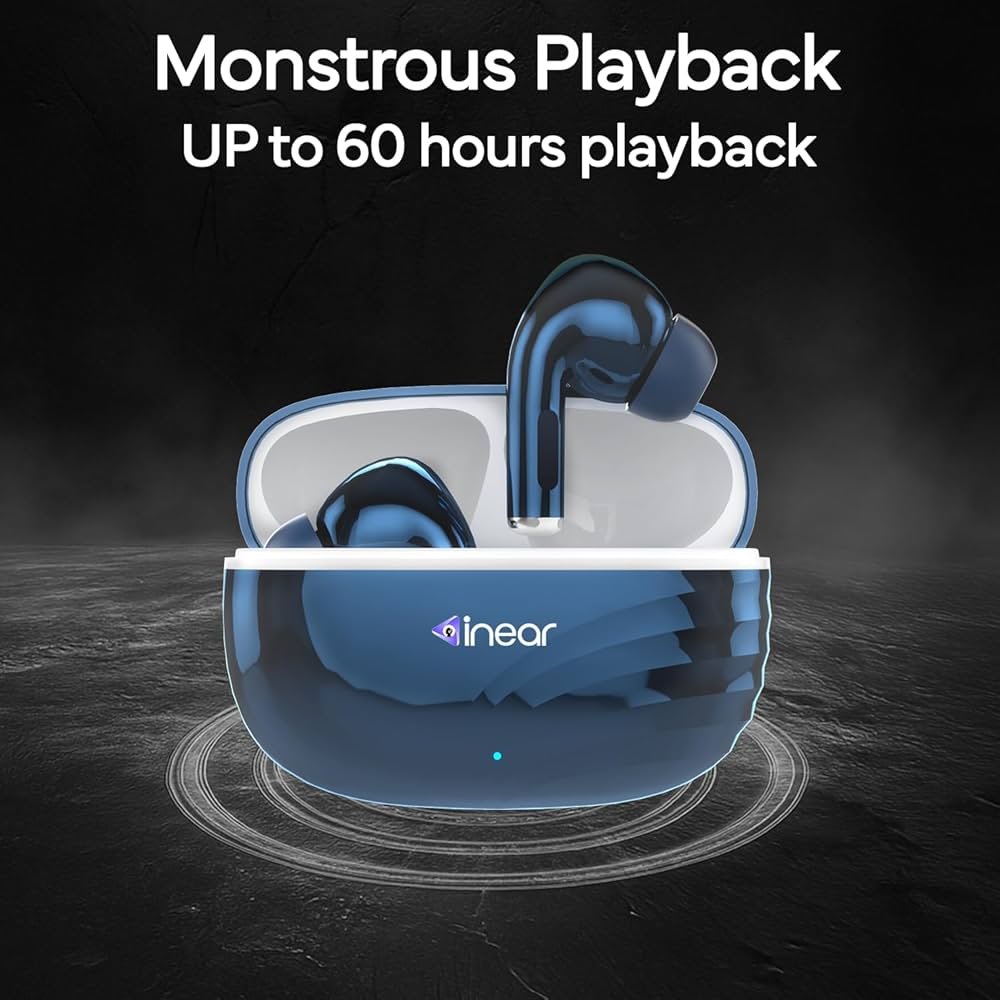Bluetooth TWS Earbuds | Up to 60H Playtime | Dual Device Pairing | Fast Type-C Charging | Touch Controls | Deep Bass | Voice Assistant Support | IPX4 Sweat Resistant | True Wireless (Blue)