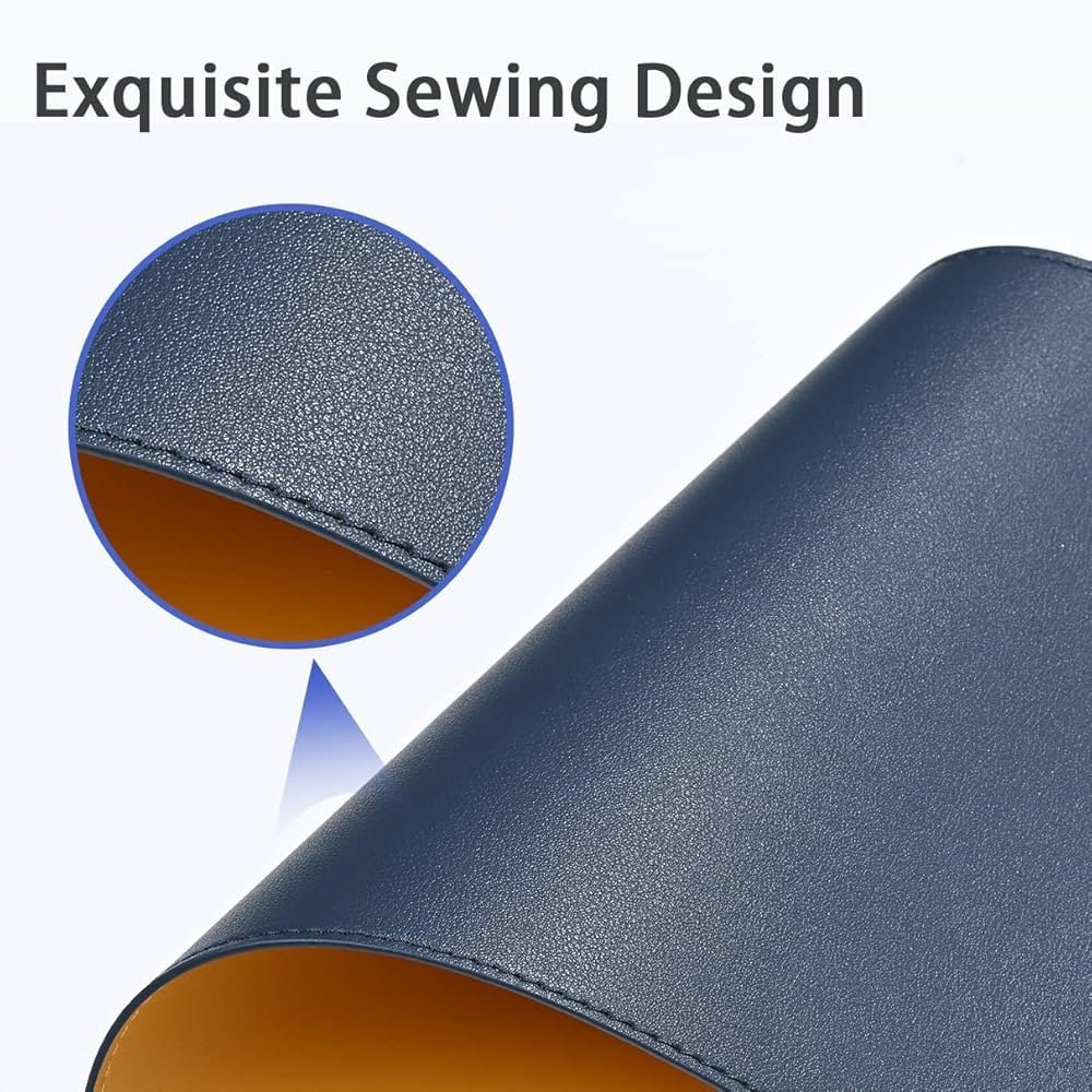 Blue and Yellow Faux Leather Desk Mat 90x45cm – Reversible Large Mouse Pad