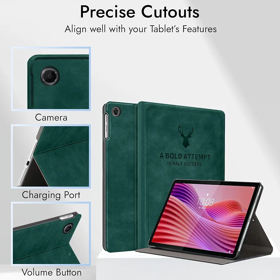 Cover for Lenovo Tab 10.1 Inch 2025 | Premium Deer Design Flip Cover Case with Auto Sleep/Wake – Dark Green