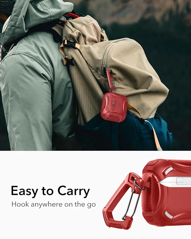 AirPods 4 Case (2024) Red | MagSafe Compatible | Hybrid Drop Protection | Cyber Series TPU Protective Cover with Drop-Proof Lock, Easy Open & Carry Strap for AirPods 4th Gen (USB-C)