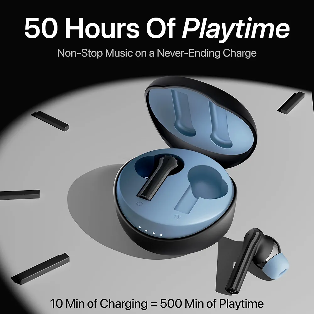 Mivi DuoPods Maxx Cobalt Black | 13mm Bass Drivers, 50Hrs Playtime, AI-ENC HD Call Clarity, Gaming Mode Wireless Bluetooth Earbuds